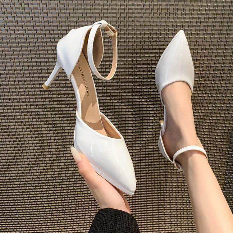 Stiletto Pointed Toe Ankle Strap Plain D'Orsay Pumps Product Image