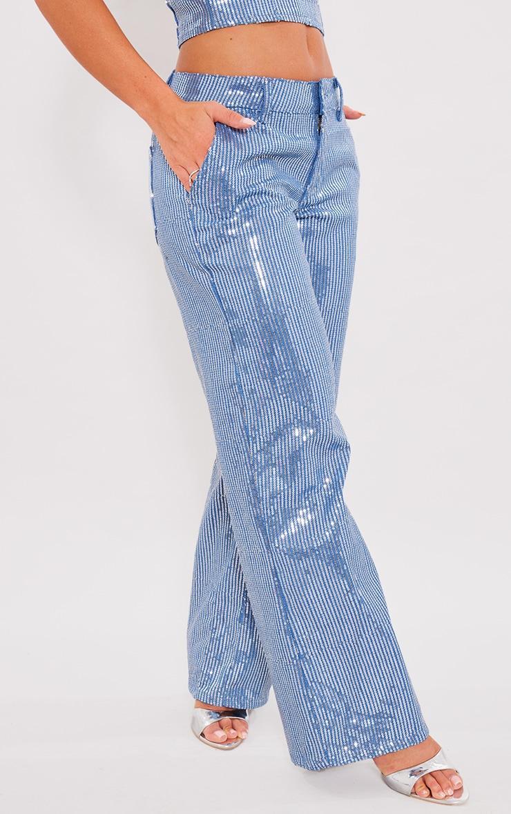 Light Blue Wash Sequin Wide Leg Jean Product Image