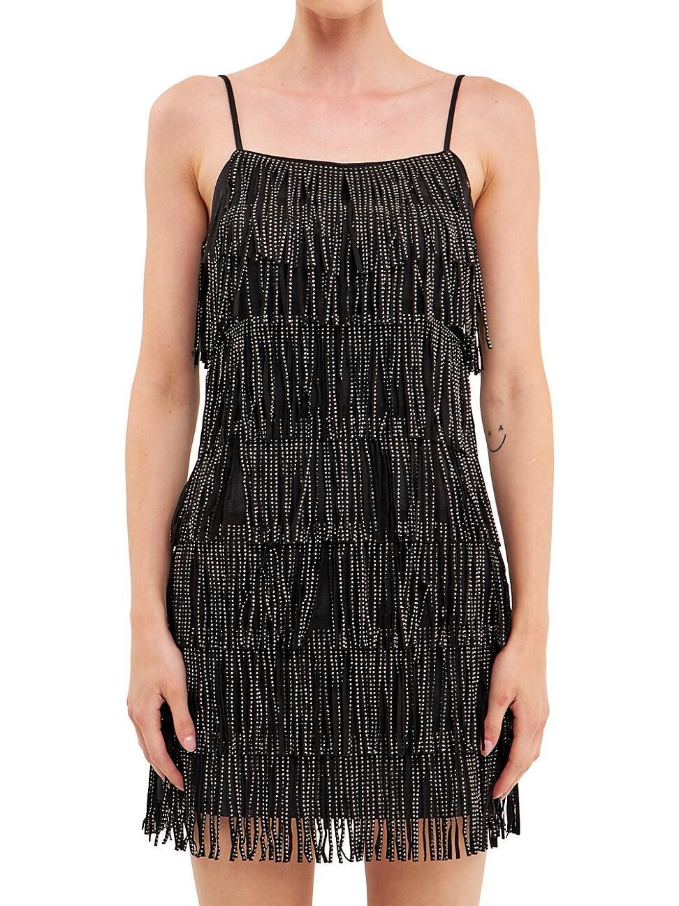 Womens Embellished Suede Fringe Mini Dress Product Image