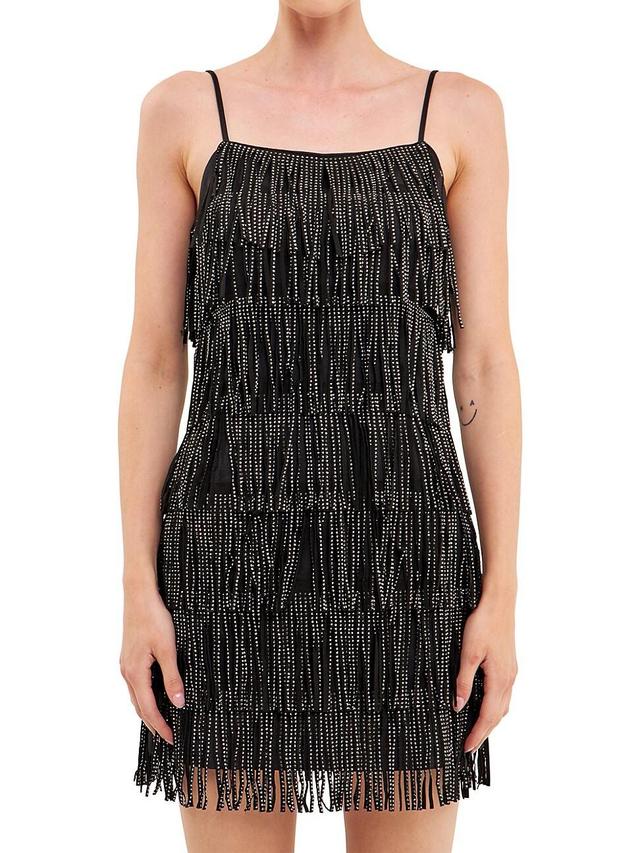 Womens Embellished Suede Fringe Mini Dress Product Image