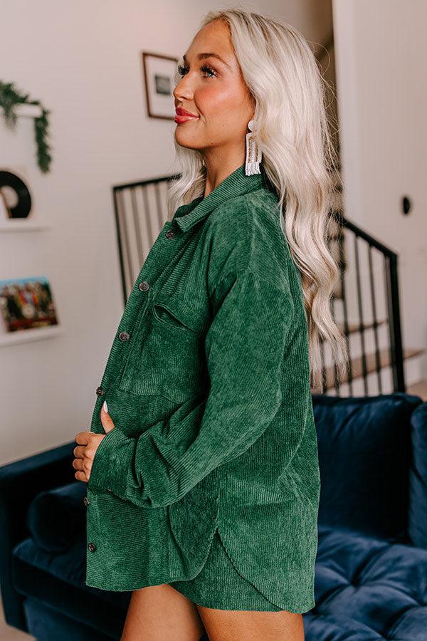 Captivating Cuteness Corduroy Button Up in Hunter Green Product Image