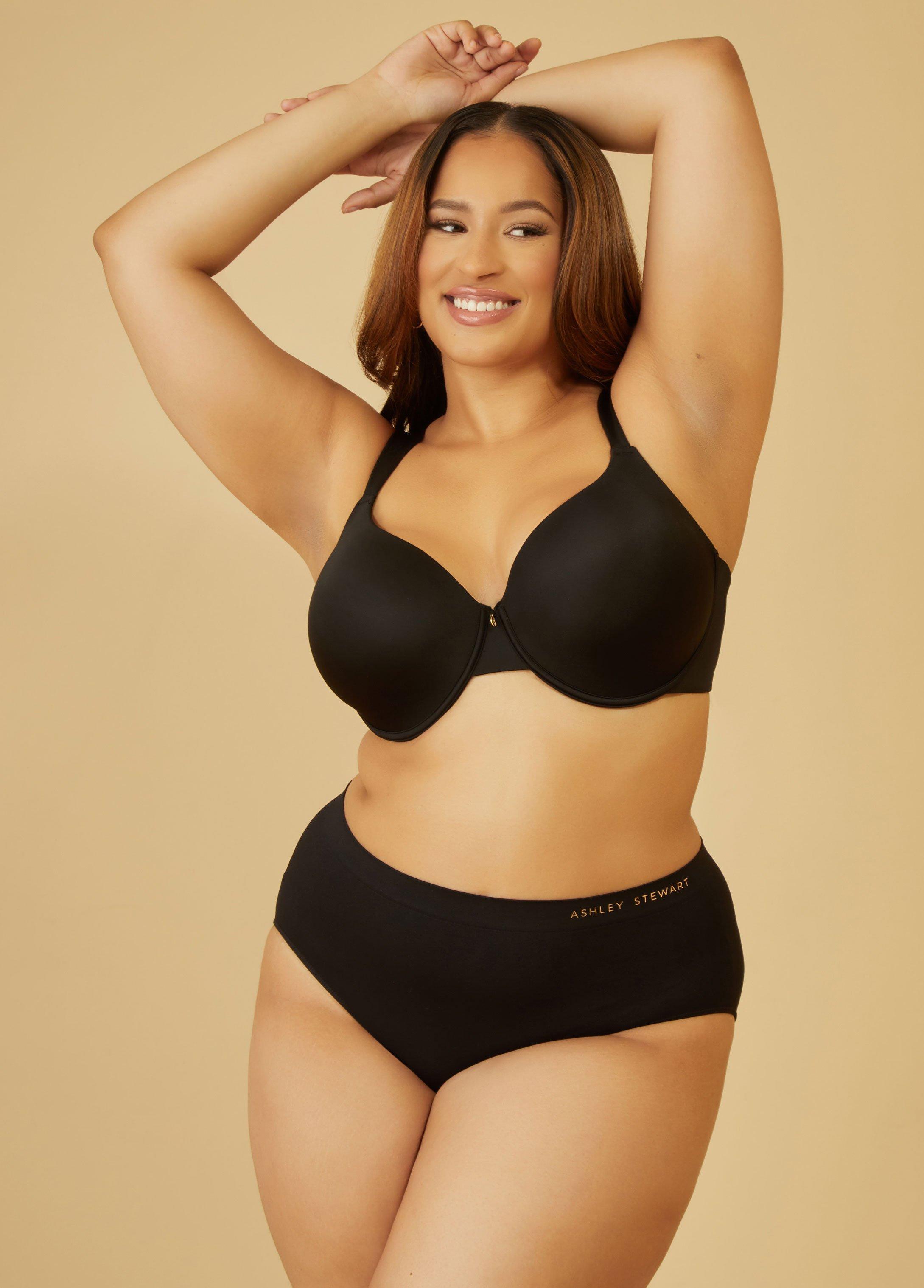 Plus Size Micro Underwire T Shirt Bra, BLACK, 42DDD - Ashley Stewart Product Image