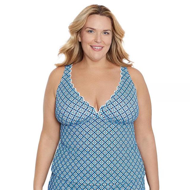 Plus Size Draper James V-Neck Scallop Tankini Top, Womens Product Image