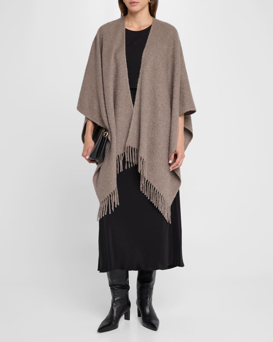 Fringed Alpaca Wool-Silk Boucle Poncho Product Image