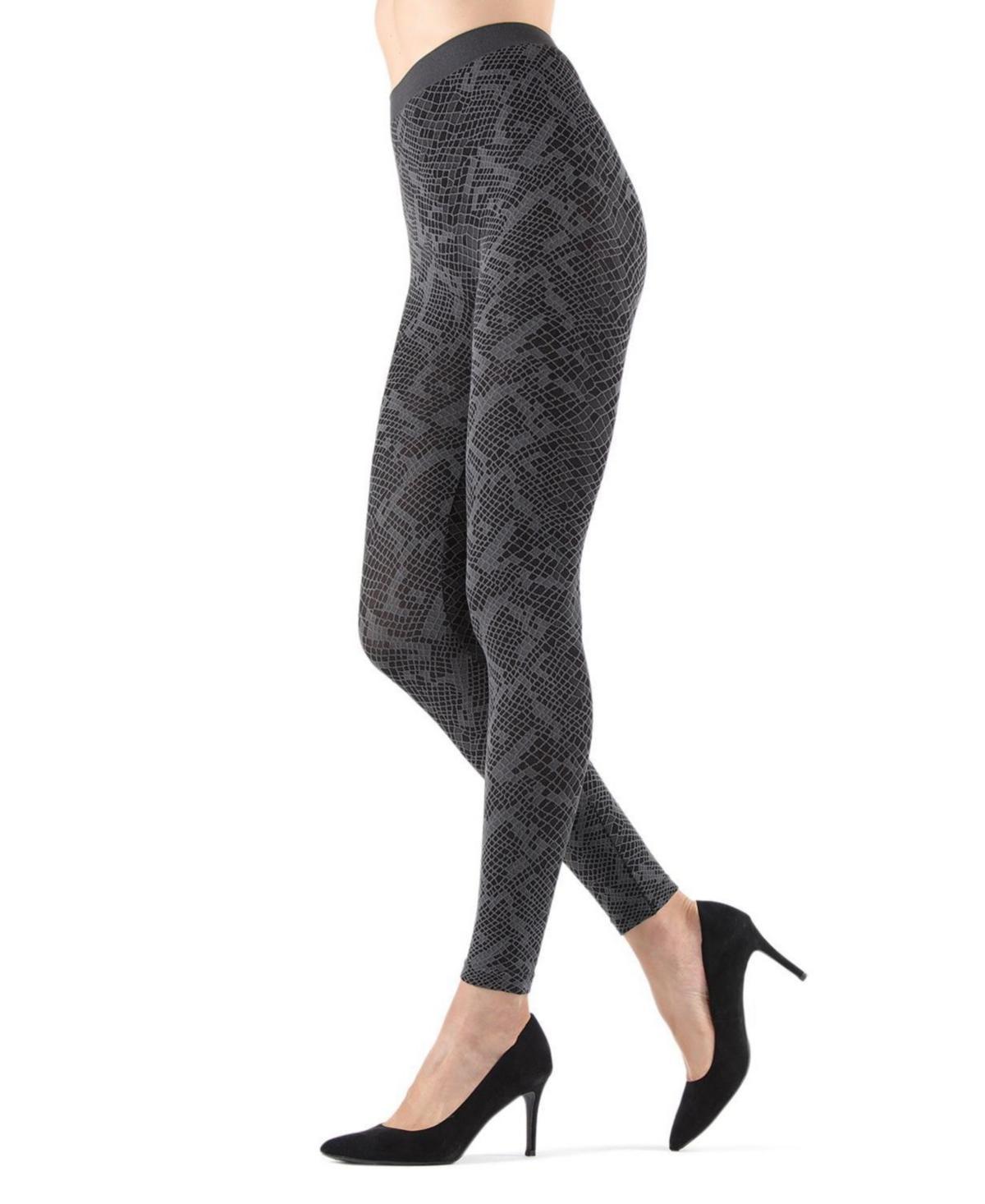 Memoi Womens Snakeskin-Print Ankle-Length Leggings - Black Product Image