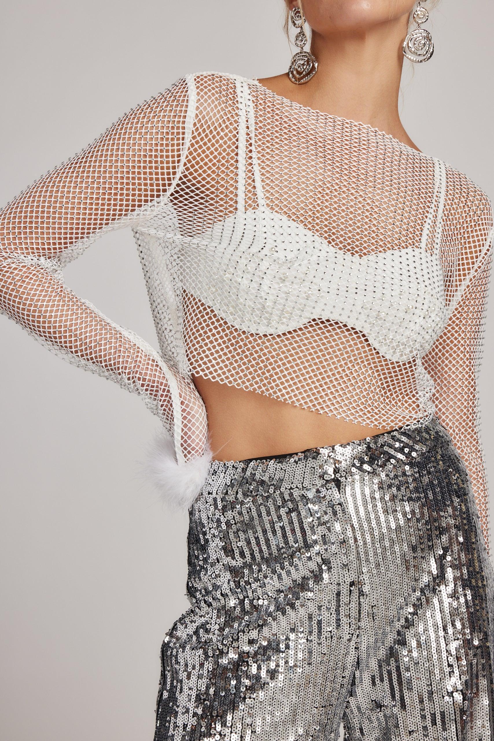 Martini White Rhinestone Mesh Top product image