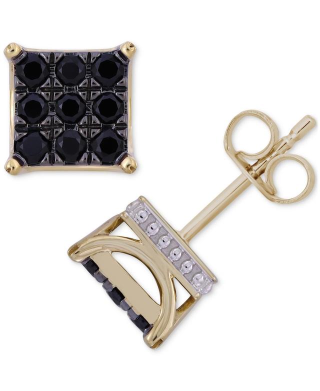 Mens Black Diamond Square Cluster Stud Earrings (1 ct. t.w.) in 10k Gold Product Image