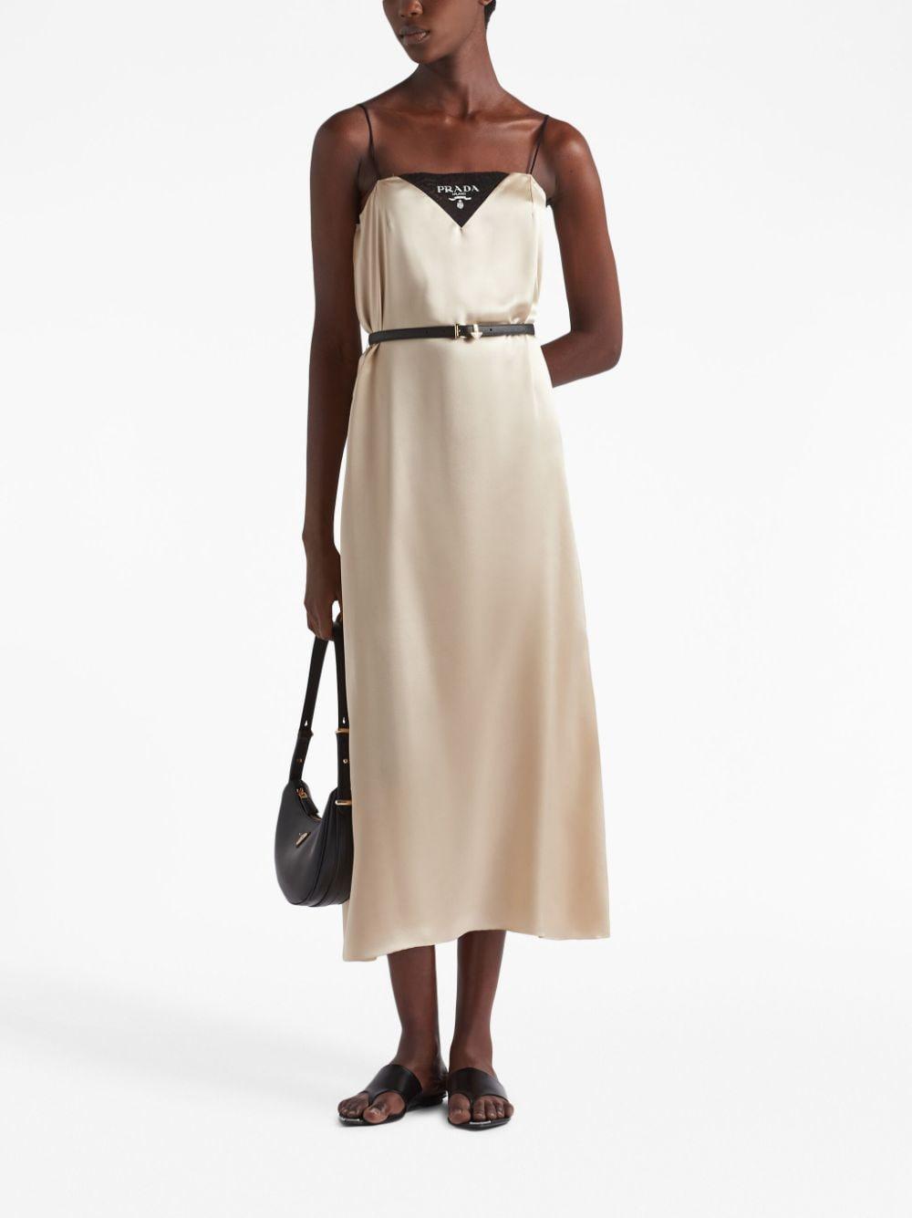 Crepe Satin Belted Dress In Beige Product Image