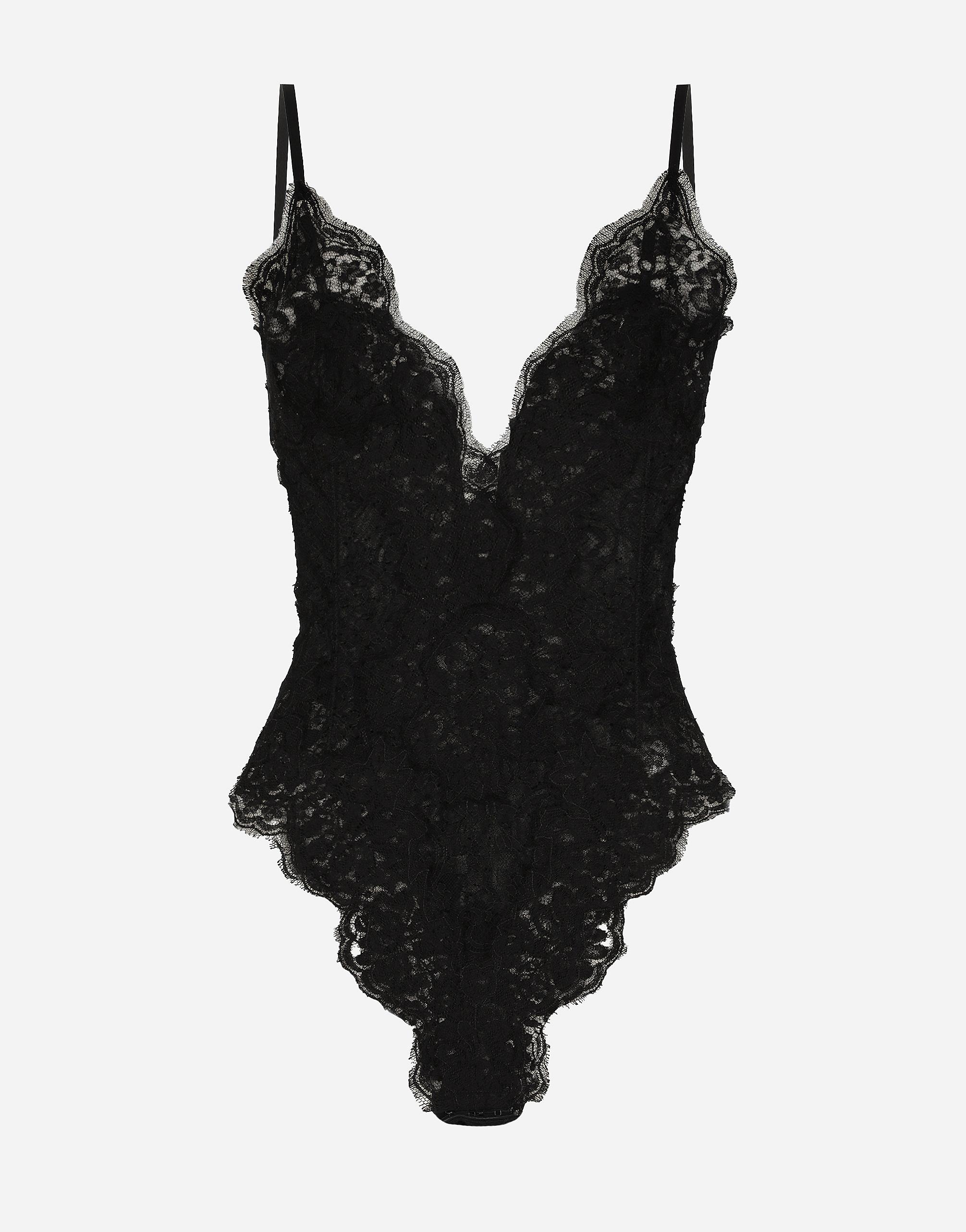 Tulle And Chantilly Lace Bodysuit In ブラック Product Image