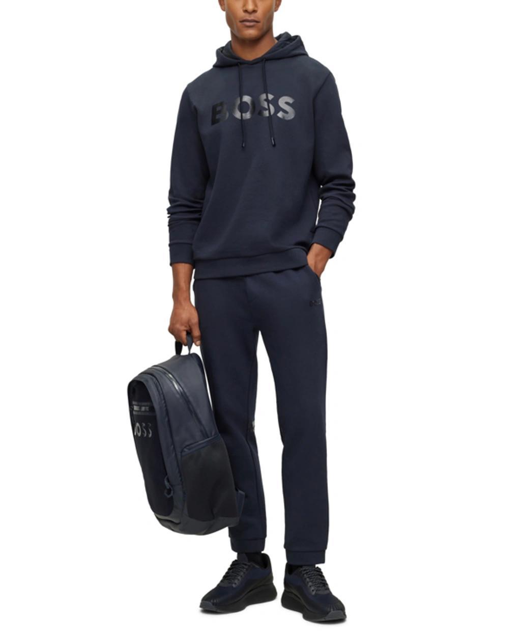 Boss By  Men's Logo Artwork Relaxed-fit Hoodie In Dark Blue Product Image