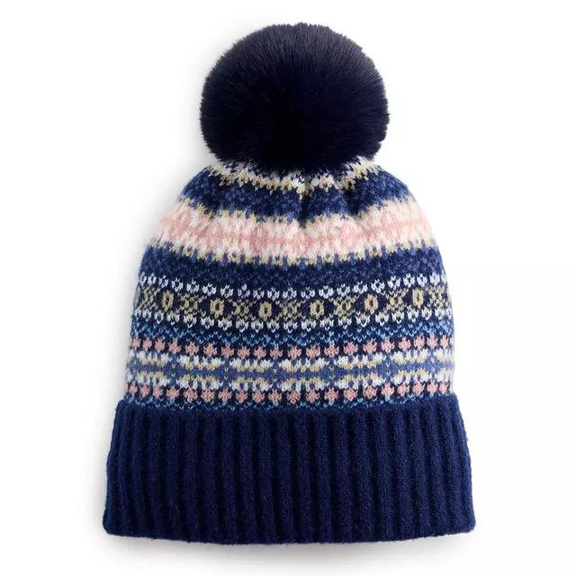 Womens Sonoma Goods For Life Fairisle Rib Beanie, Blue Fairisle Product Image