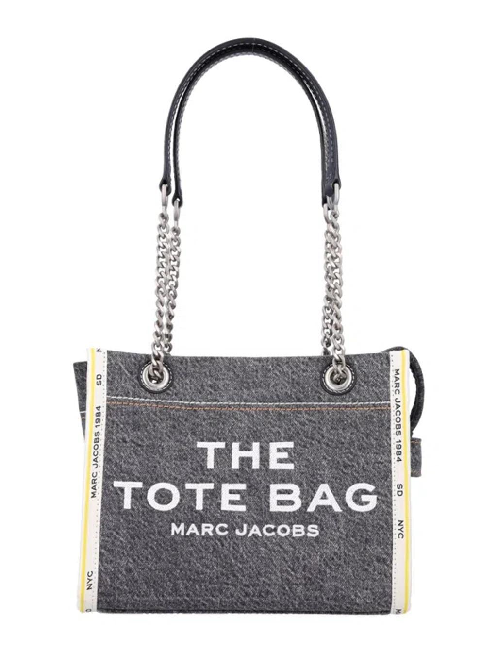 MARC JACOBS The Denim Chain Small Tote Bag In Grey Product Image