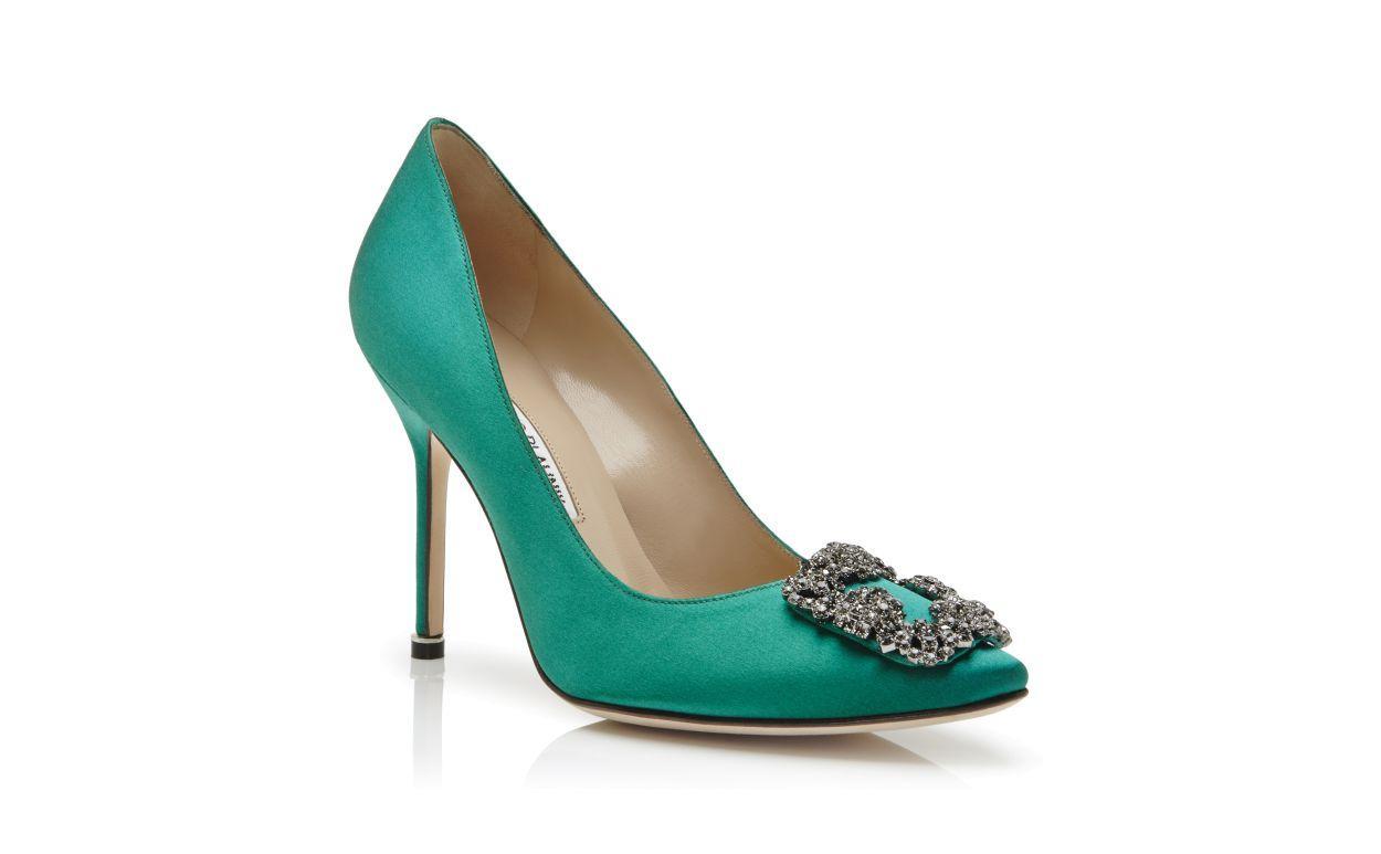 HANGISI Green Satin Jewel Buckle Pumps Product Image