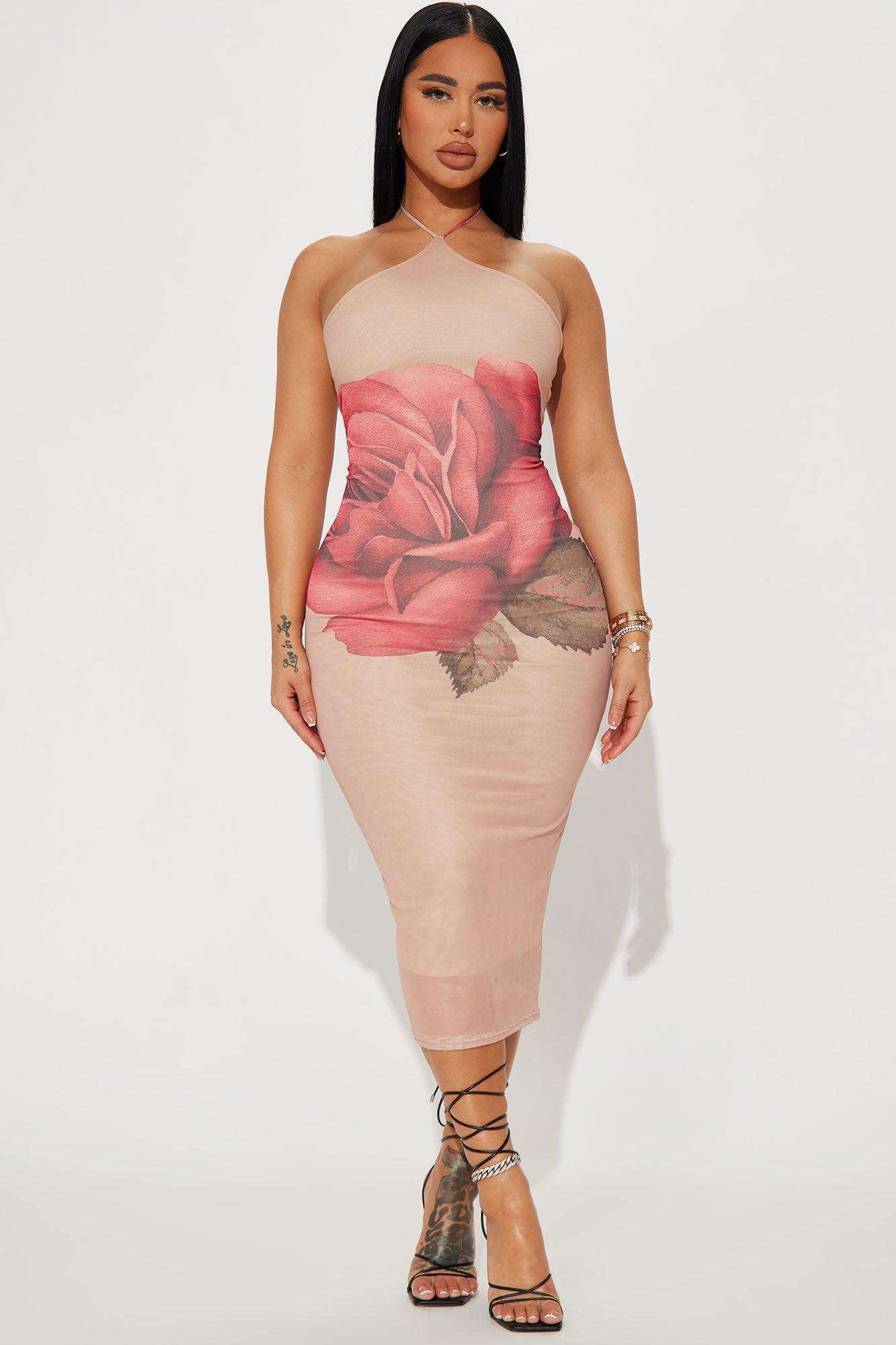 Last Rose Mesh Midi Dress - Nude/combo Product Image