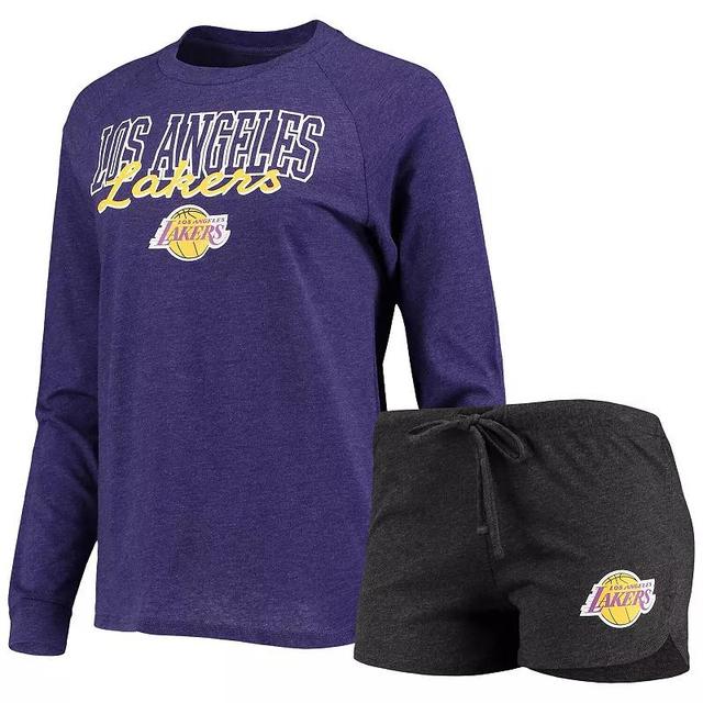 Womens Concepts Sport Heathered Black/Heathered Purple Los Angeles Lakers Raglan Long Sleeve T-Shirt & Shorts Sleep Set Product Image