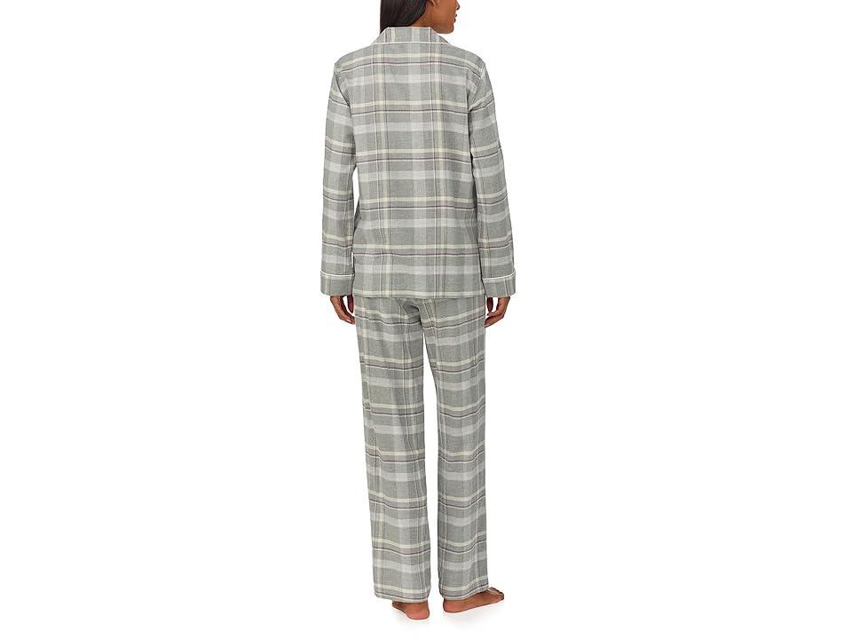 Lauren Ralph Lauren Lauren Ralph Lauren Long Sleeve Brushed Twill Notch Collar Pajama Set (Grey Heather) Women's Pajama Sets Product Image