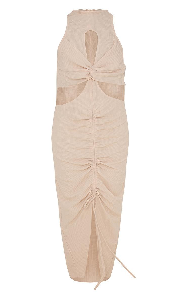 Stone Cut Out Knot Detail Ruched Front Midi Dress Product Image