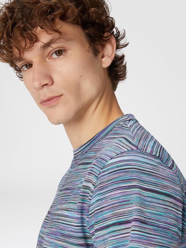 Slub cotton crew-neck T-shirt Blue & Multicoloured | Missoni Product Image