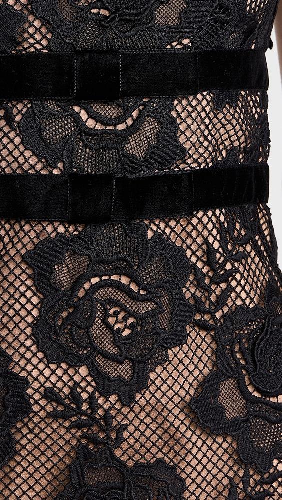 Self Portrait Black Lace Velvet Bow Mini Dress | Shopbop Product Image