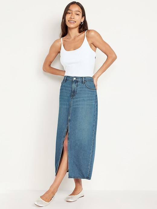 Mid-Rise Jean Maxi Skirt Product Image