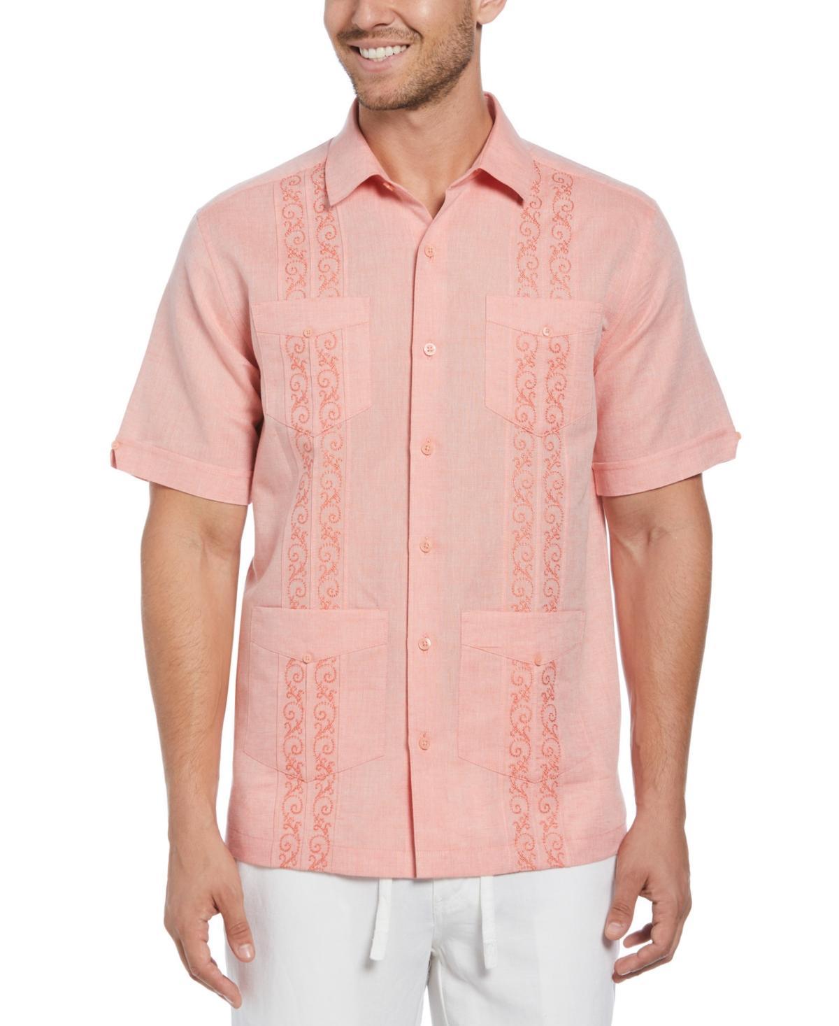 Cubavera Mens Embroidered-Panel Linen Blend Guayabera Shirt Product Image