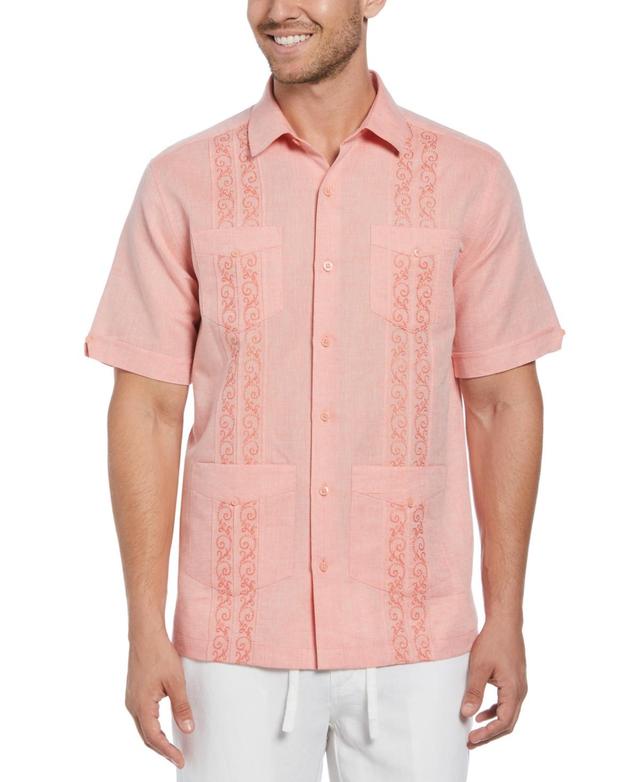 Cubavera Men's Linen Blend Embroidered Panel Guayabera Short Sleeve Shirt Product Image