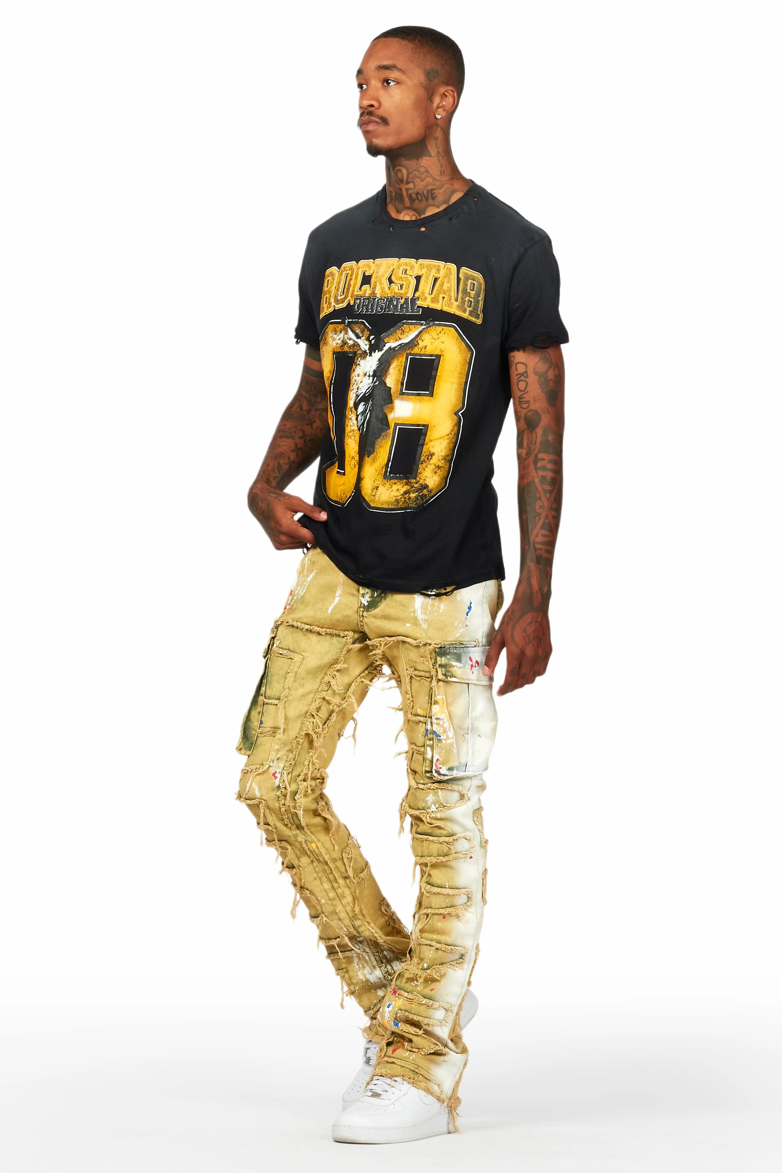 Jairo Yellow Painter Stacked Flare Jean Male Product Image