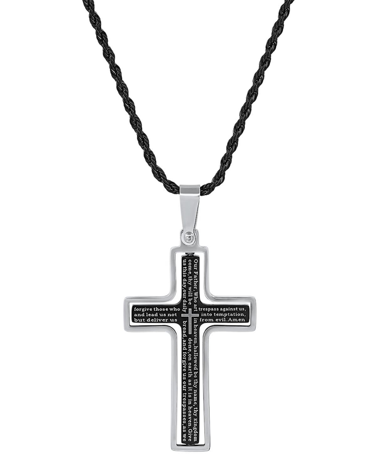 Steeltime Mens Two-Tone Stainless Steel Our Father English Prayer Spinner Cross 24 Pendant Necklace Product Image