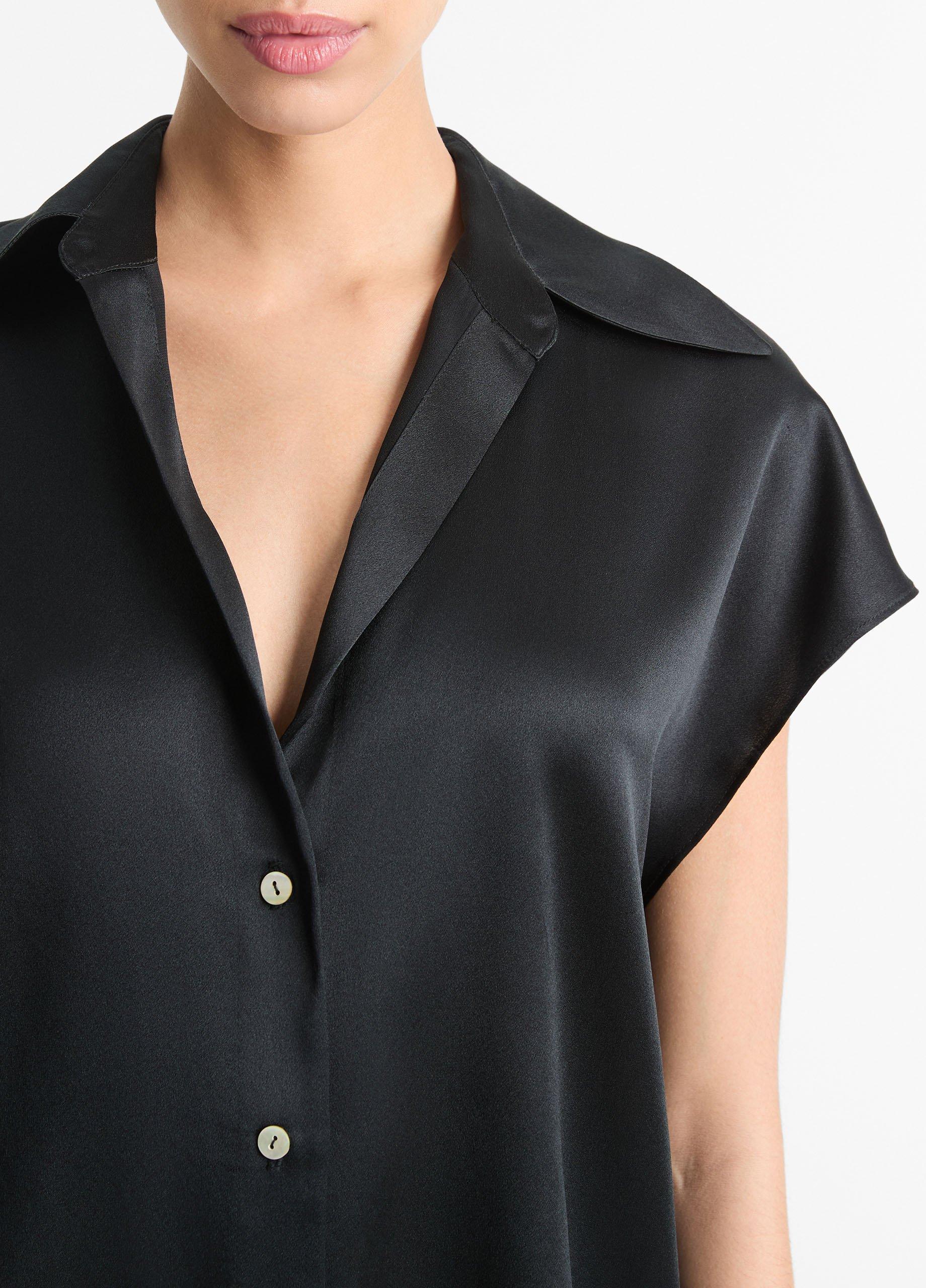 Silk Cap-Sleeve Ruched-Back Blouse Product Image