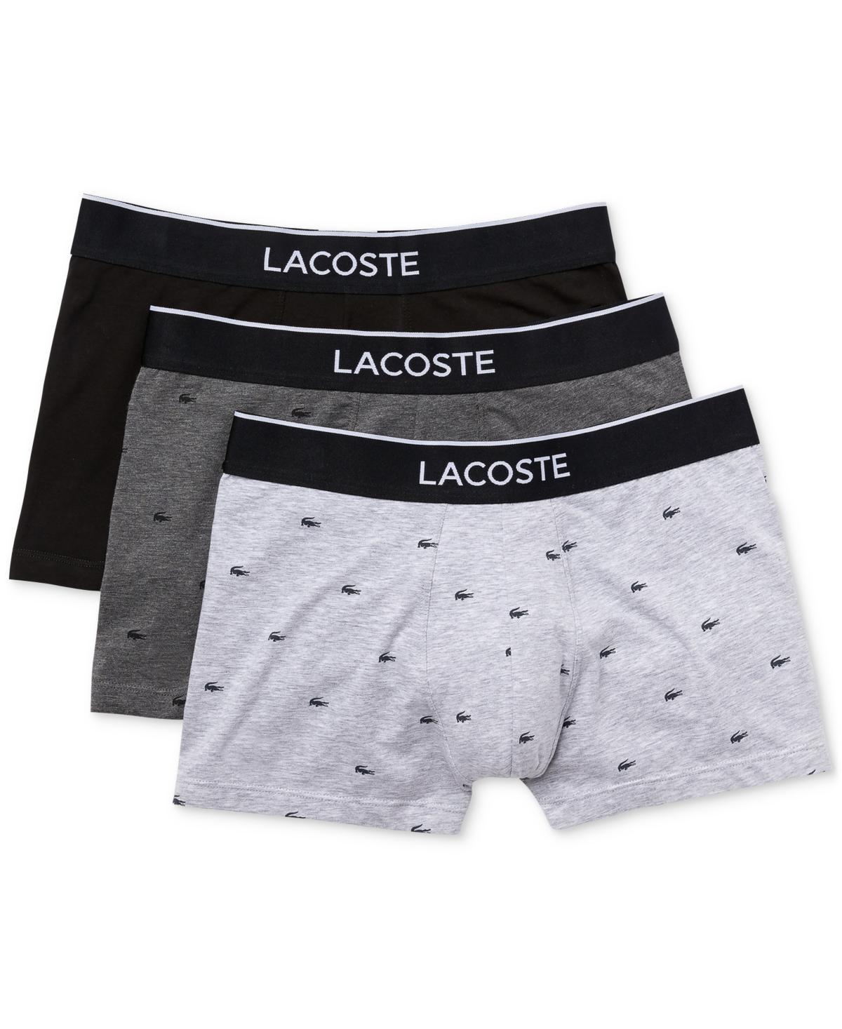 Lacoste Mens Casual Signature Crocodile Print Trunk Set, 3 Pack - Black, Pitch Chine Product Image