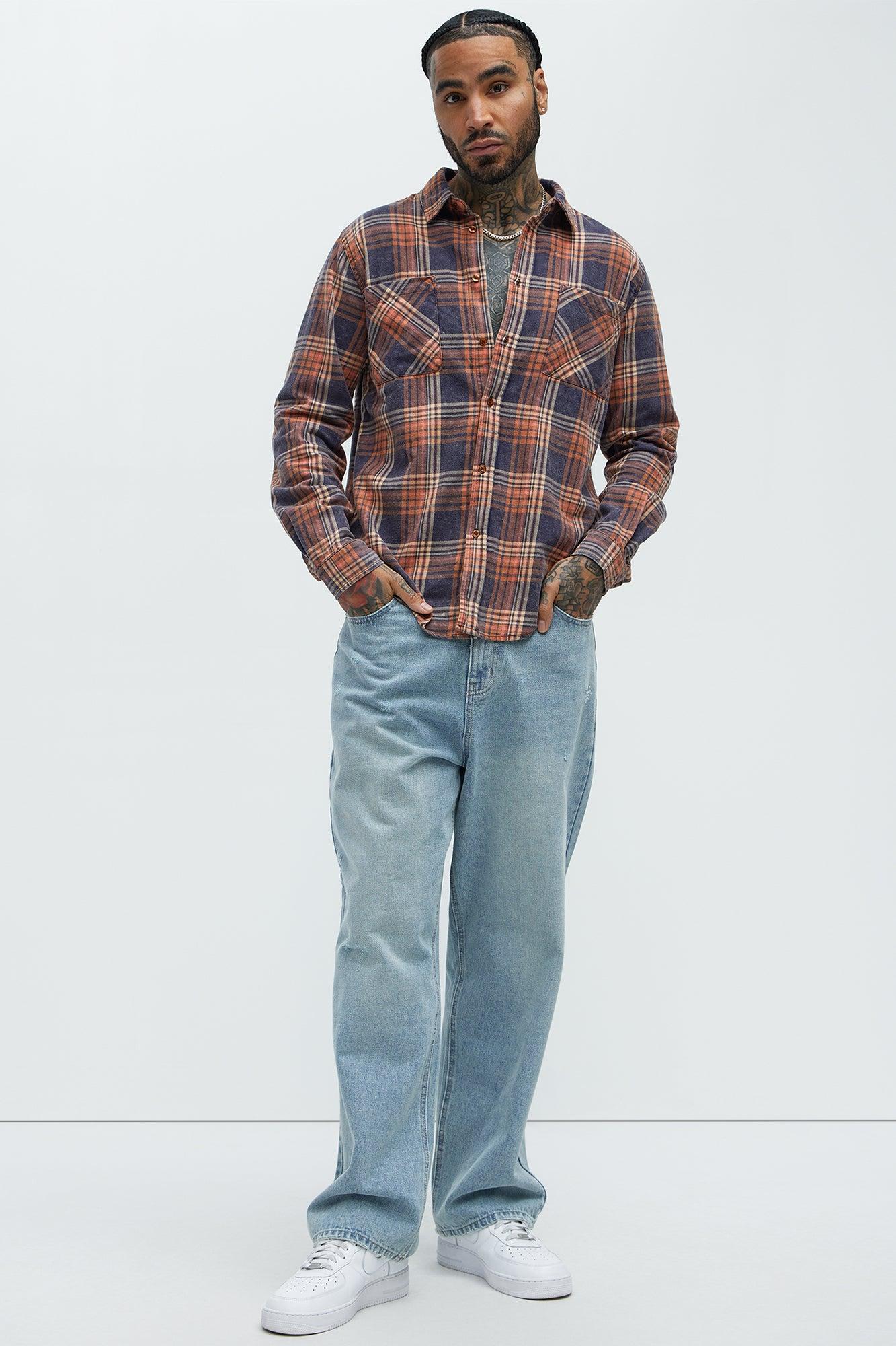 Camp Bleached Plaid Shirt - Orange/combo Product Image