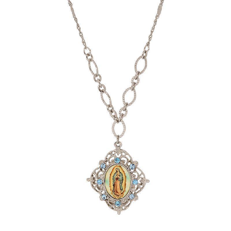 Symbols of Faith Blue Crystal Our Lady Of Guadalupe Necklace, Womens Product Image