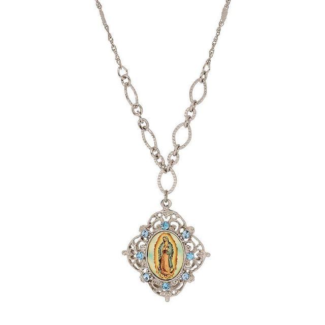 Symbols of Faith Blue Crystal Our Lady Of Guadalupe Necklace, Womens Product Image