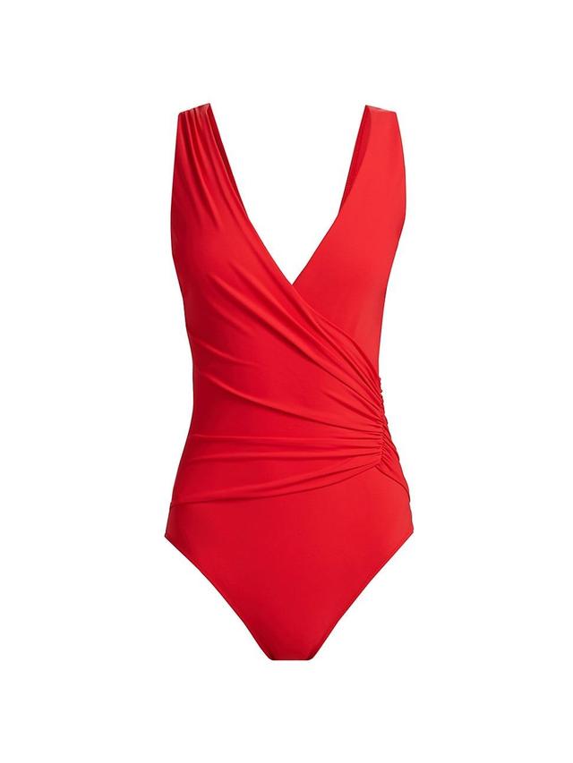 Womens Madle Faux-Wrap V-Neck One-Piece Swimsuit Product Image