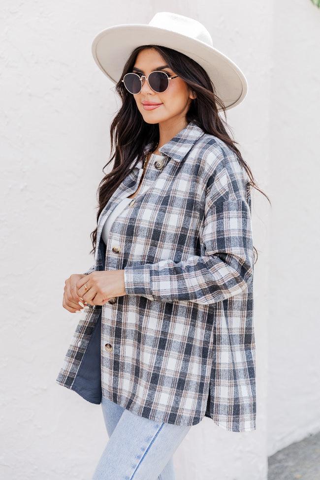 You're All Mine Dark Grey Plaid Shacket Product Image