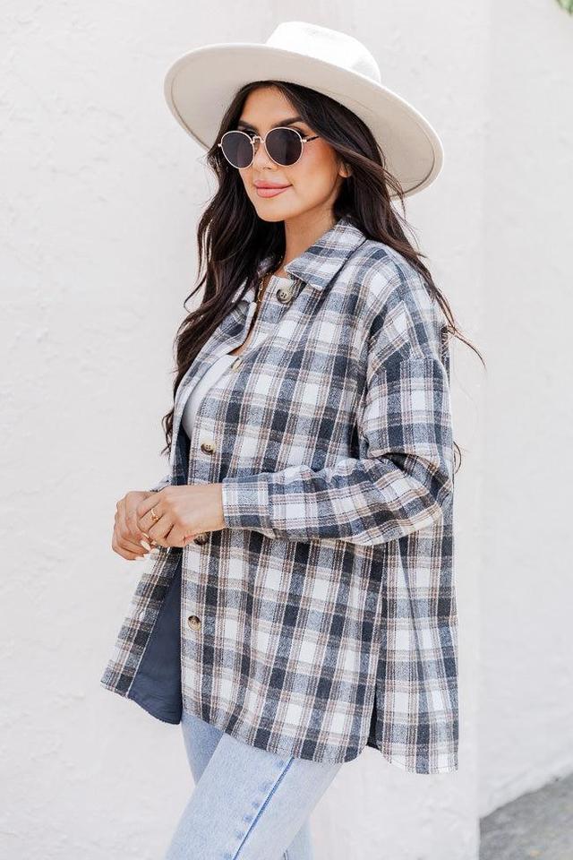 You're All Mine Dark Grey Plaid Shacket FINAL SALE Product Image