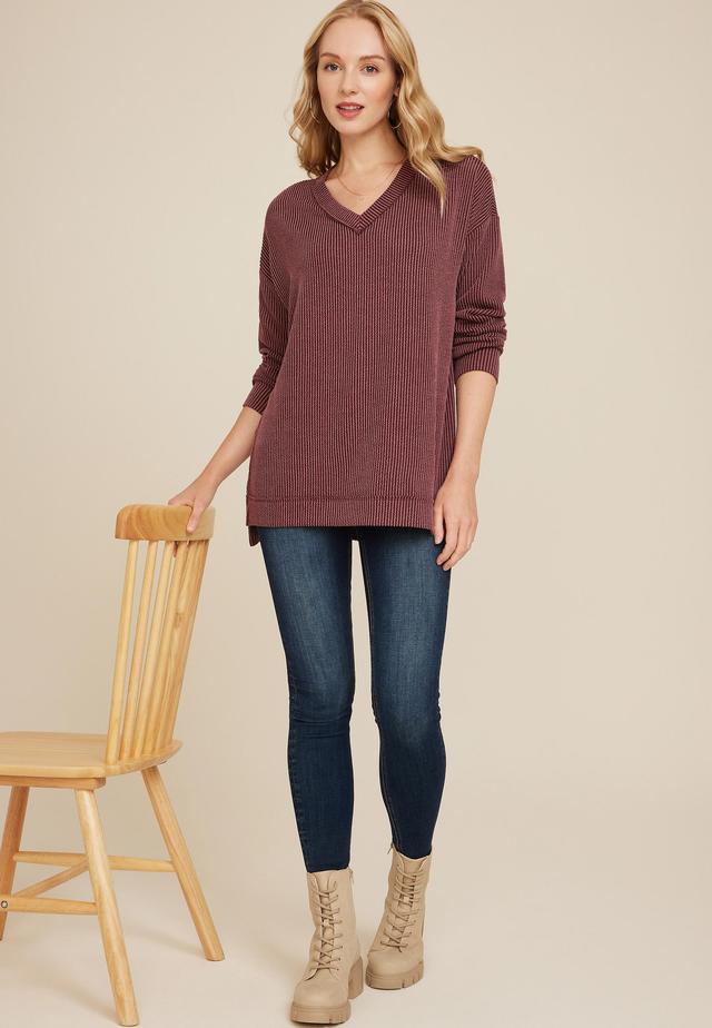 Wavy Ribbed V Neck Tunic Product Image