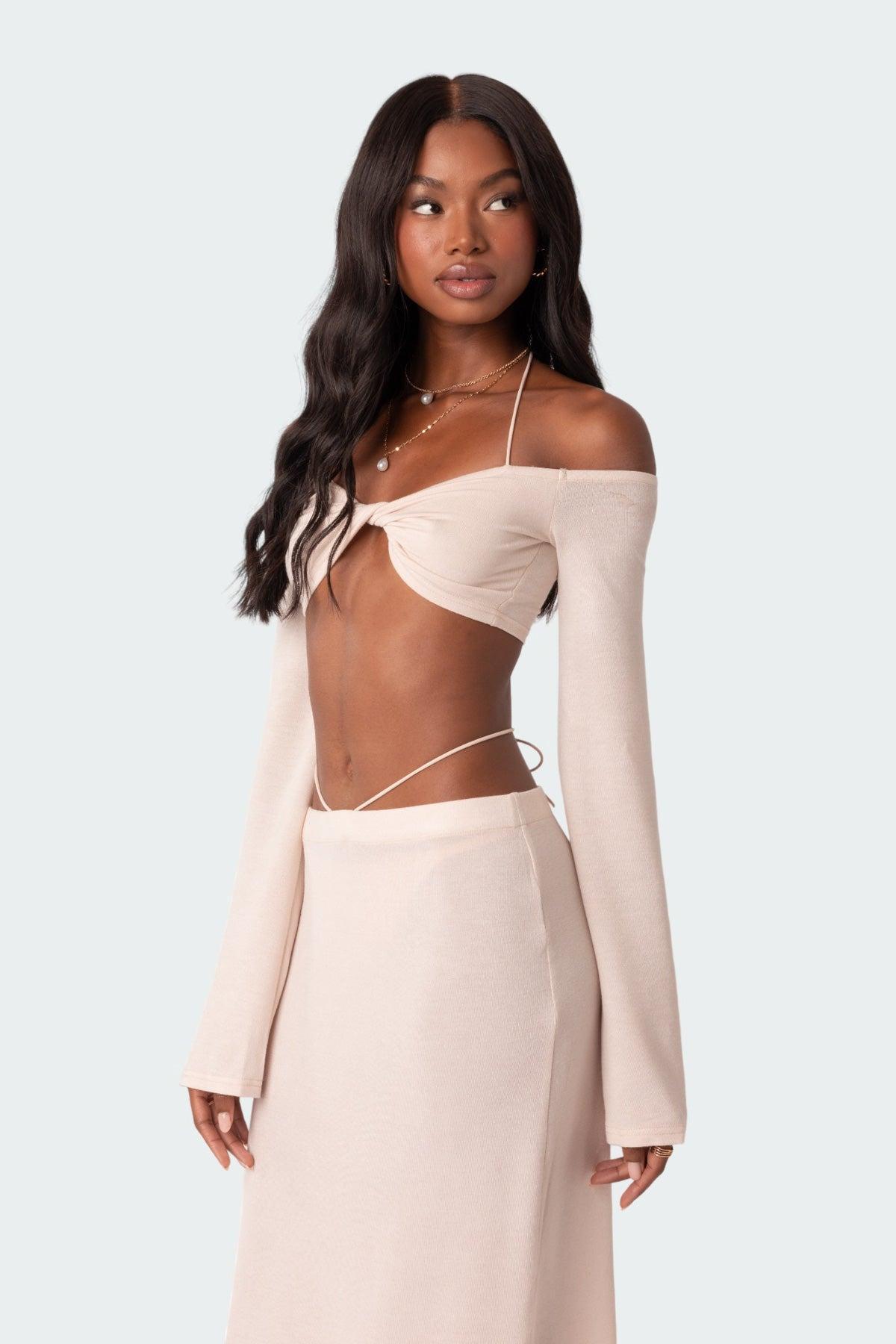 Celeste Off Shoulder Twist Crop Top Product Image