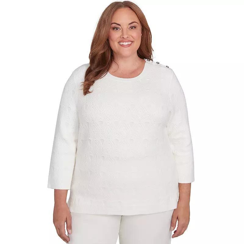 Plus Size Alfred Dunner Textured Cable Button Shoulder Sweater, Womens Product Image