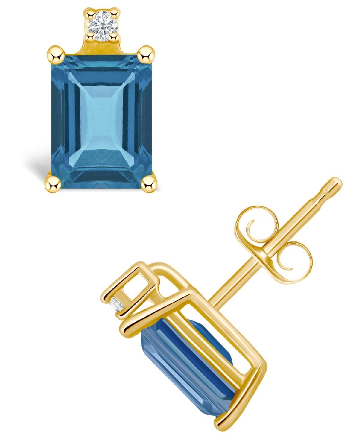 Celebration Gems 14k Gold Emerald Cut Blue Topaz & Diamond Accent Stud Earrings, Womens, 14k Whgold Product Image