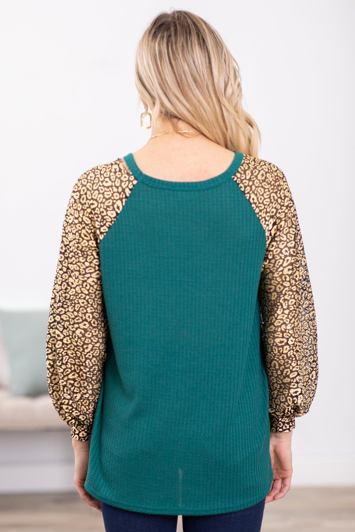 Emerald Green and Gold Animal Print Sleeve Top Product Image