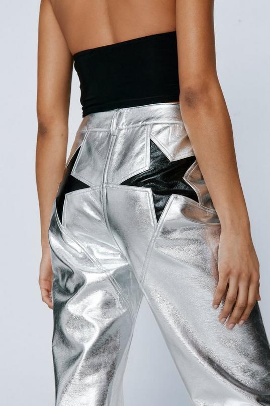 Metallic Star Bum Faux Leather Pants Product Image