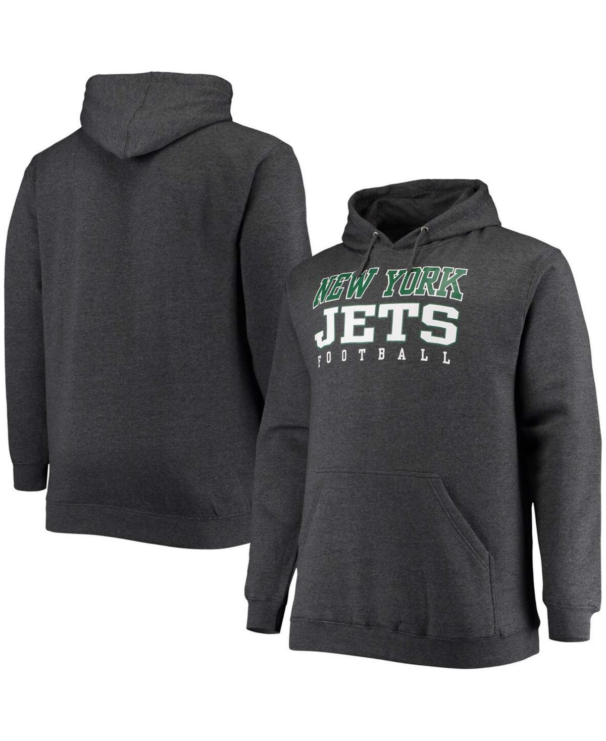 Men's Fanatics Branded Heathered Charcoal New York Jets Big & Tall Practice Pullover Hoodie Product Image