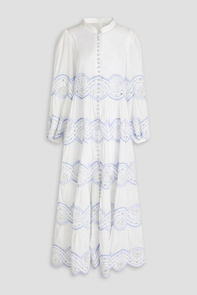 Crocheted Lace-paneled Cotton Maxi Dress In White Product Image