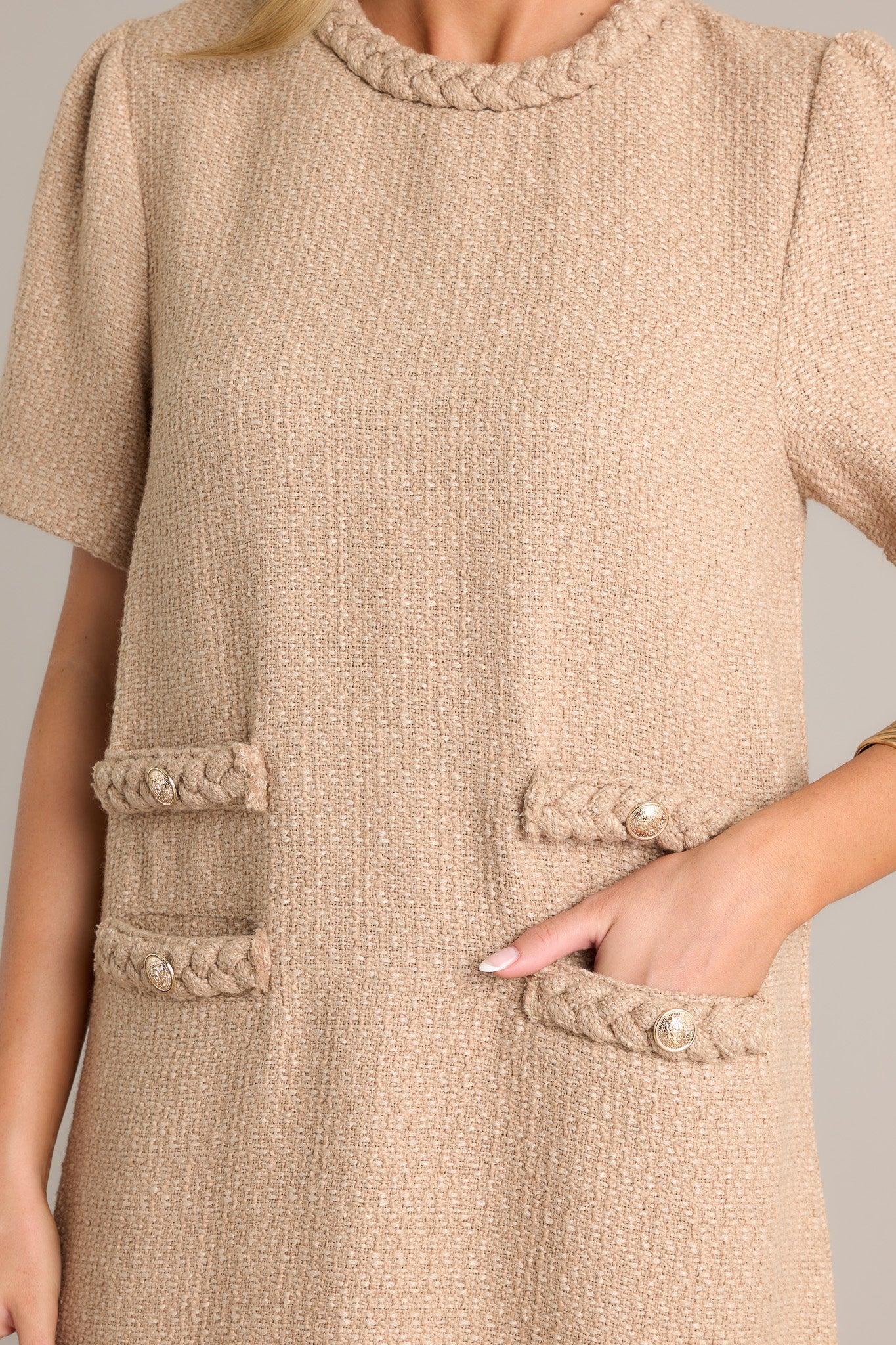 Midsummer Nights Beige Tweed Mini Dress (RESTOCK SEPTEMBER) Product Image