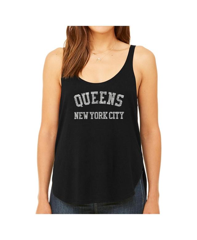 La Pop Art Womens Premium Word Art Flowy Tank Top- Popular Neighborhoods In Queens, Ny Product Image