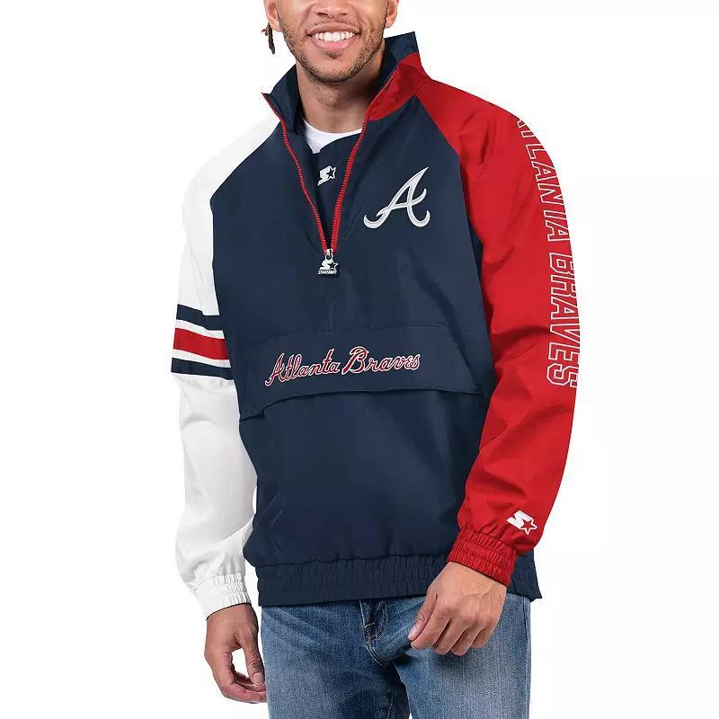 Mens Starter /Red Atlanta Braves Elite Raglan Half-Zip Jacket Blue Product Image