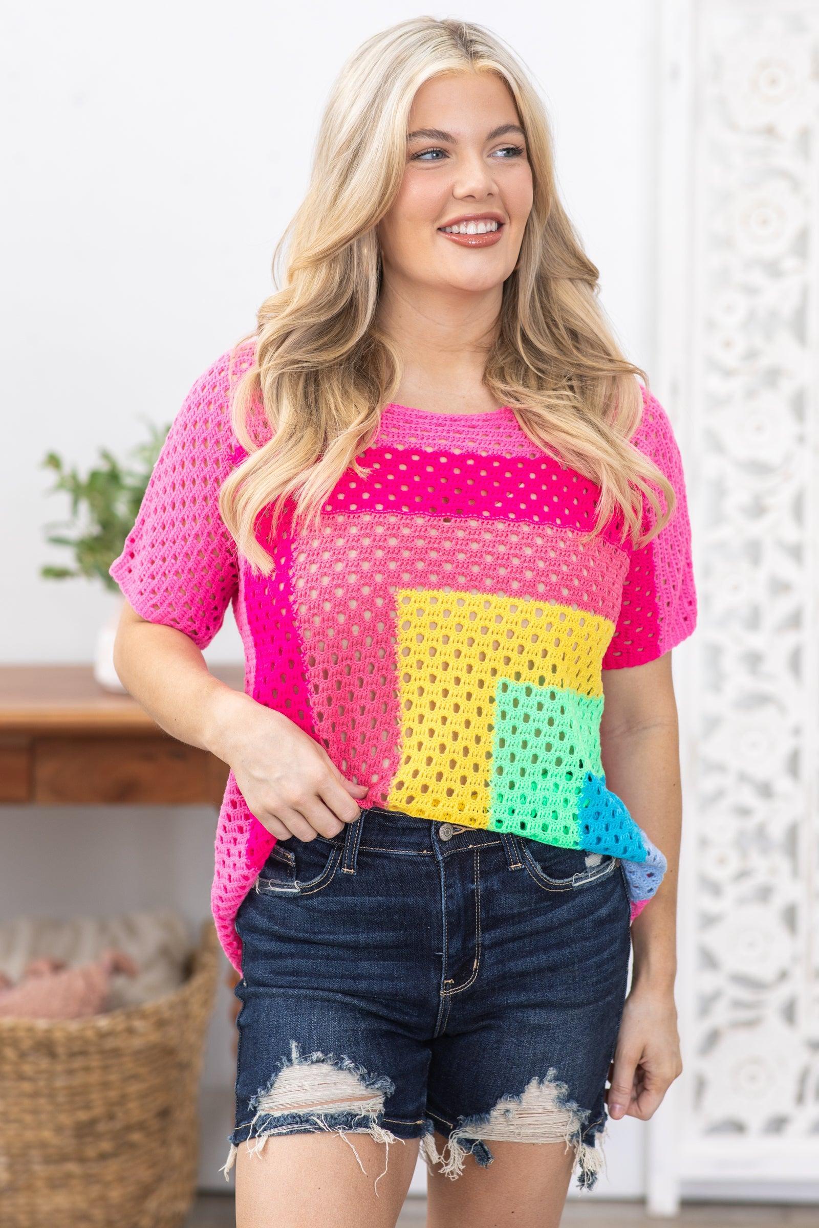 Pink Multicolor Colorblock Sweater Top Product Image