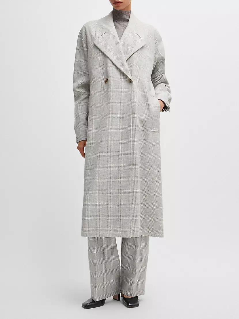 Double-Breasted Coat in Checked Crepe with Partial Lining Product Image