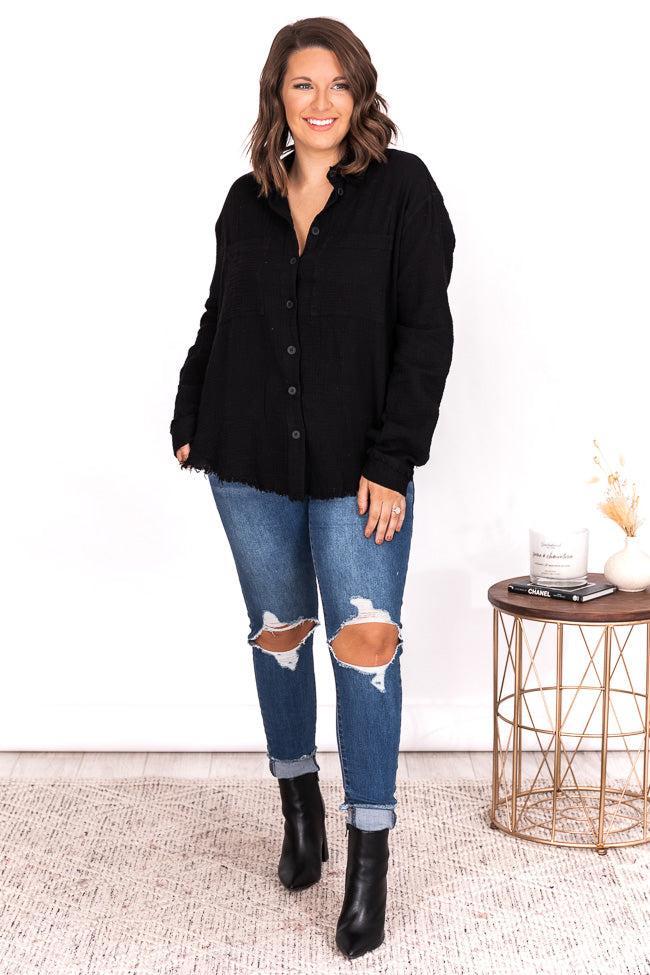 Sweet As Honey Black Button Down Collared Blouse FINAL SALE Product Image